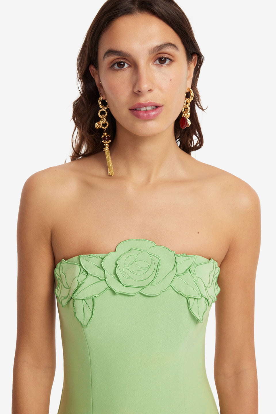 Exclusive LEO LIN Rayna Appliqué Bustier Maxi Dress - Juniper Green