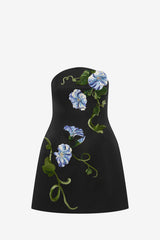 Zaria Appliqué Floral Bustier Mini Dress - Vine Print in Ebony Dress Mini