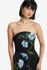 Zaria Appliqué Floral Bustier Mini Dress - Vine Print in Ebony Dress Mini