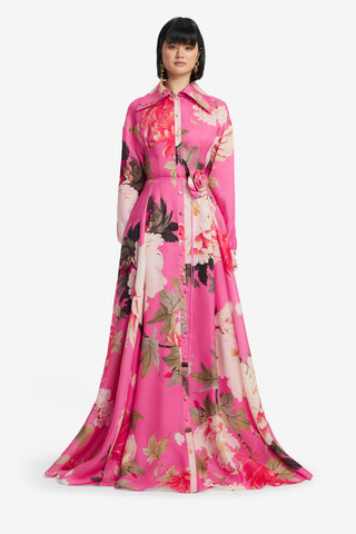 Exclusive LEO LIN Josephine Silk Gown - Peony Print in Fuchsia