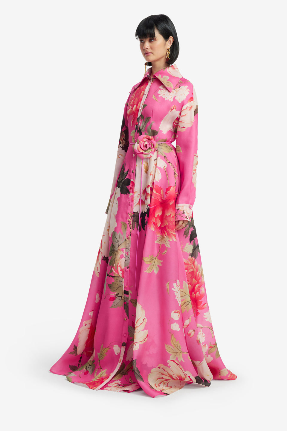Exclusive LEO LIN Josephine Silk Gown - Peony Print in Fuchsia