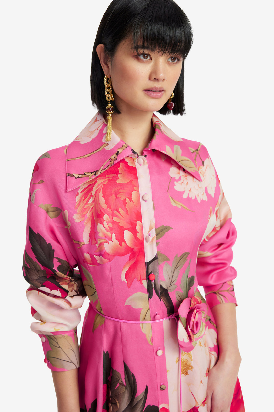 Exclusive LEO LIN Josephine Silk Gown - Peony Print in Fuchsia