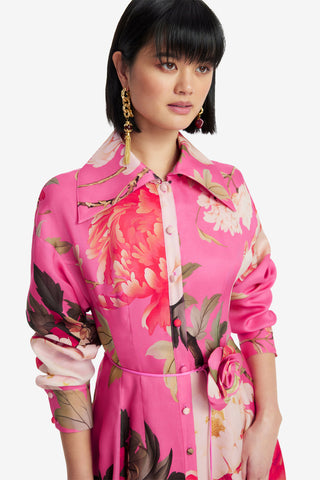 Exclusive LEO LIN Josephine Silk Gown - Peony Print in Fuchsia