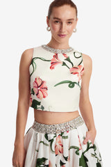 Iris Embellished Top - Vine Print in Snow Tops