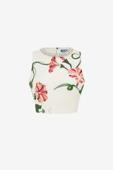 Iris Embellished Top - Vine Print in Snow Tops