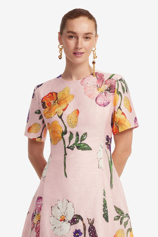 Exclusive LEO LIN Caroline Short Sleeve Midi Dress - Wildbloom