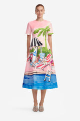 Caroline Short Sleeve Midi Dress - Riviera Print Dress Midi