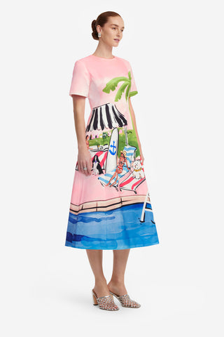 Exclusive LEO LIN Caroline Short Sleeve Midi Dress - Riviera Print