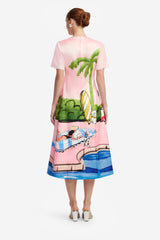 Caroline Short Sleeve Midi Dress - Riviera Print Dress Midi