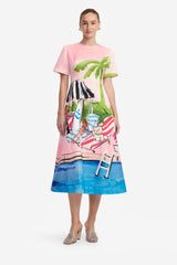Caroline Short Sleeve Midi Dress - Riviera Print Dress Midi
