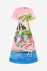Caroline Short Sleeve Midi Dress - Riviera Print Dress Midi