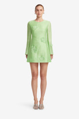 Suzanne Appliqué Long Sleeve Mini Dress - Juniper Green Dress Mini