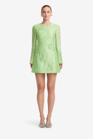 Exclusive LEO LIN Suzanne Appliqué Long Sleeve Mini Dress - Juniper Green