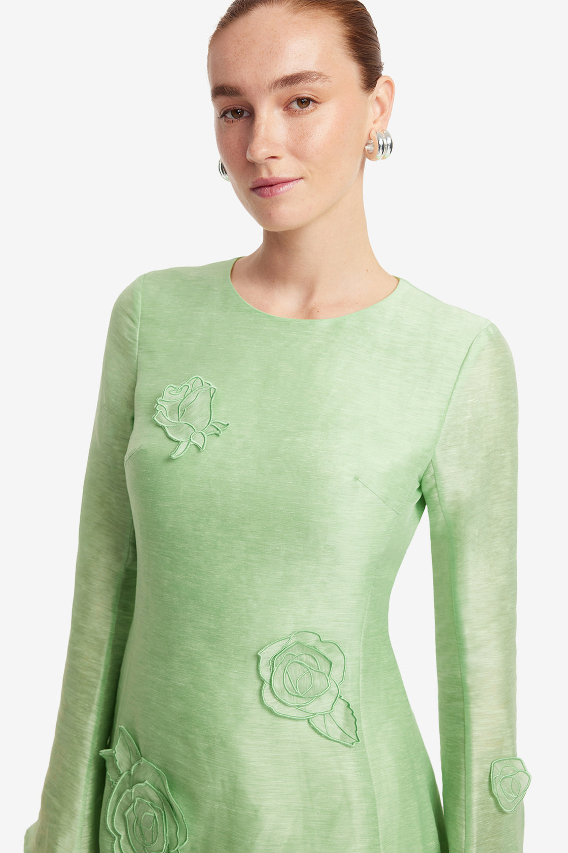 Exclusive LEO LIN Suzanne Appliqué Long Sleeve Mini Dress - Juniper Green