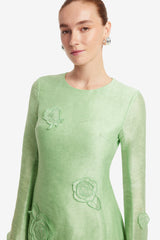 Suzanne Appliqué Long Sleeve Mini Dress - Juniper Green Dress Mini