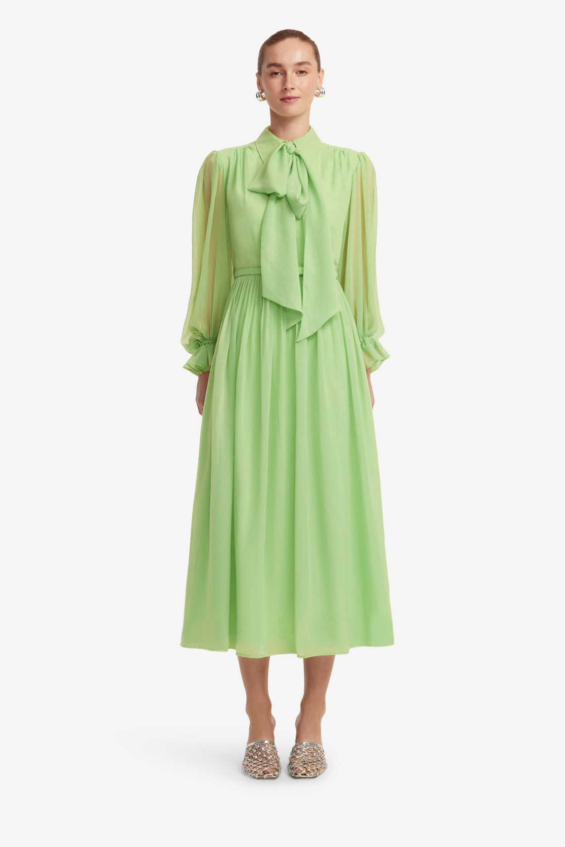 Cassie Tie Neck Midi Dress - Juniper Green LEO LIN Cassie Tie Neck Midi Dress - Juniper Green LEO LIN