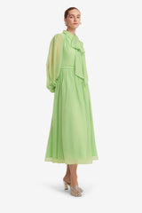 Cassie Tie Neck Midi Dress - Juniper Green Dress Midi