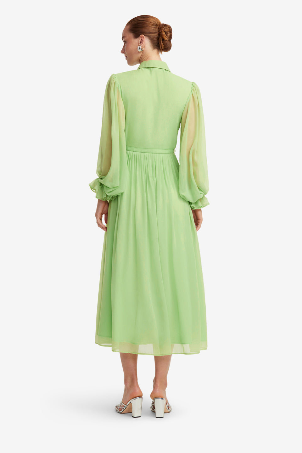 Exclusive LEO LIN Cassie Tie Neck Midi Dress - Juniper Green