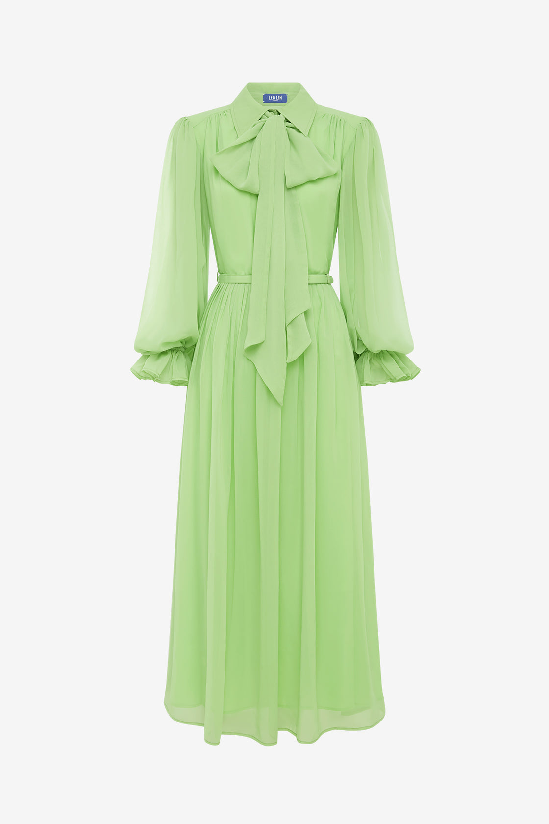 Exclusive LEO LIN Cassie Tie Neck Midi Dress - Juniper Green