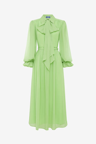 Exclusive LEO LIN Cassie Tie Neck Midi Dress - Juniper Green
