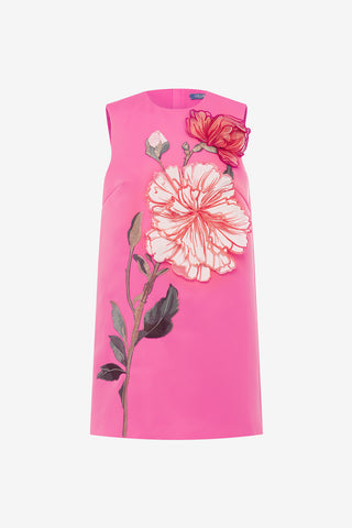 Exclusive LEO LIN Yvonne Appliqué Floral Mini Dress - Peony Print in Fuchsia