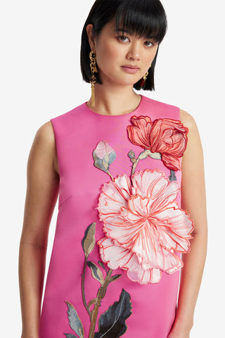Exclusive LEO LIN Yvonne Appliqué Floral Mini Dress - Peony Print in Fuchsia