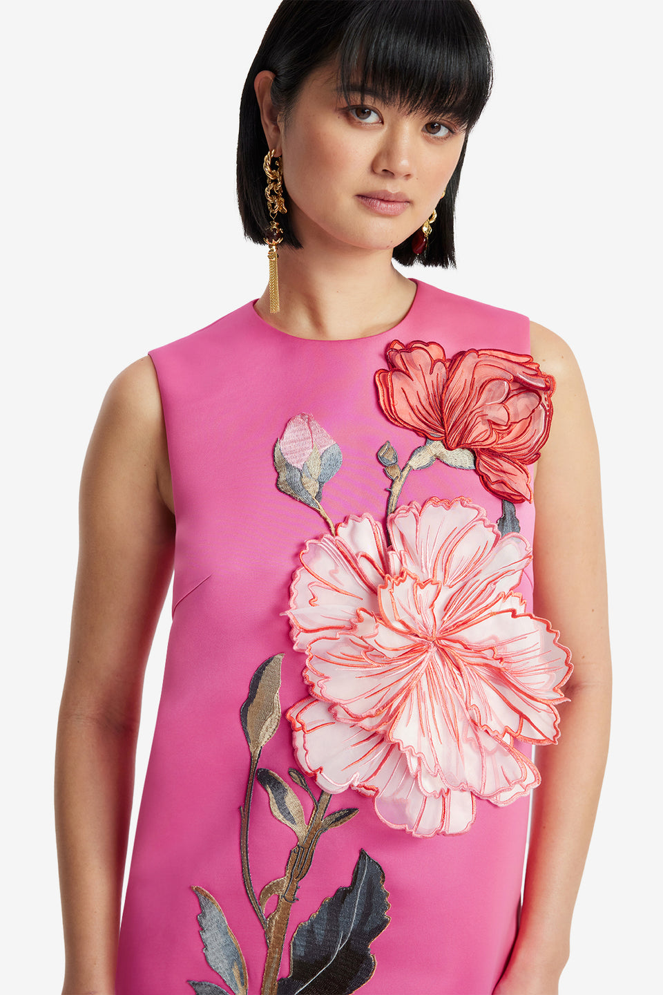 Exclusive LEO LIN Yvonne Appliqué Floral Mini Dress - Peony Print in Fuchsia