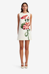 Yvonne Appliqué Floral Mini Dress - Vine Print in Snow Dress Mini