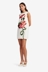 Yvonne Appliqué Floral Mini Dress - Vine Print in Snow Dress Mini