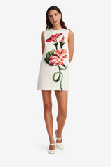 Yvonne Appliqué Floral Mini Dress - Vine Print in Snow Dress Mini