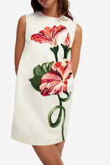 Yvonne Appliqué Floral Mini Dress - Vine Print in Snow Dress Mini
