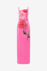 Arianna Appliqué Floral Maxi Dress - Peony Print in Fuchsia Dress Maxi