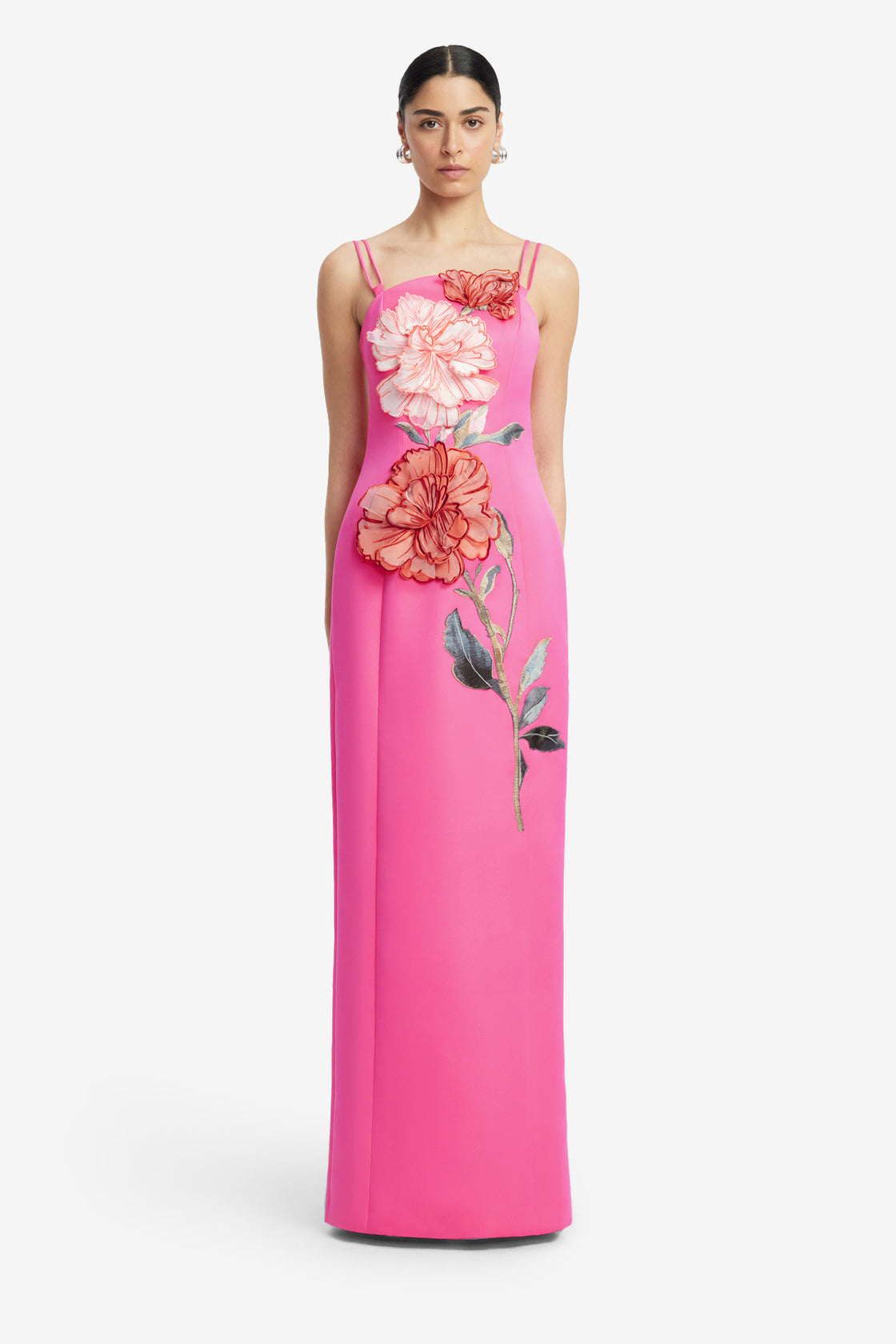 Exclusive LEO LIN Arianna Appliqué Floral Maxi Dress - Peony Print in Fuchsia