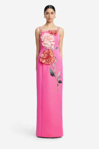 Exclusive LEO LIN Arianna Appliqué Floral Maxi Dress - Peony Print in Fuchsia