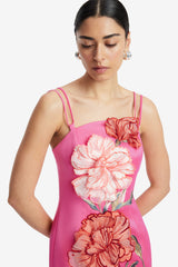 Arianna Appliqué Floral Maxi Dress - Peony Print in Fuchsia Dress Maxi