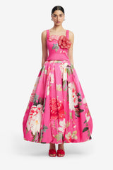 Victoria Puff Maxi Skirt - Peony Print in Fuchsia Skirts