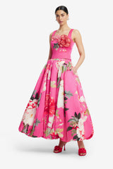 Victoria Puff Maxi Skirt - Peony Print in Fuchsia Skirts