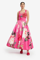 Victoria Puff Maxi Skirt - Peony Print in Fuchsia Skirts