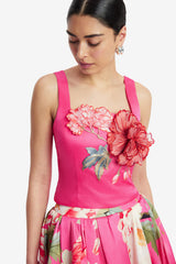 Isadora Appliqué Top - Peony Print in Fuchsia Tops