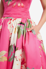Victoria Puff Maxi Skirt - Peony Print in Fuchsia Skirts