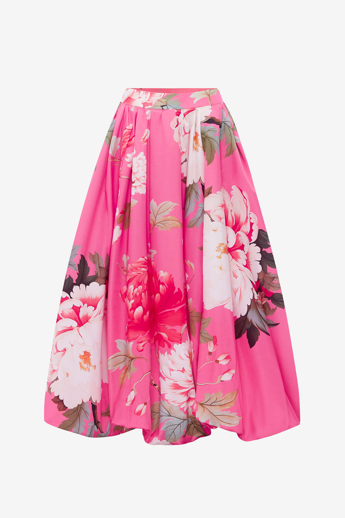 Exclusive LEO LIN Victoria Puff Maxi Skirt - Peony Print in Fuchsia