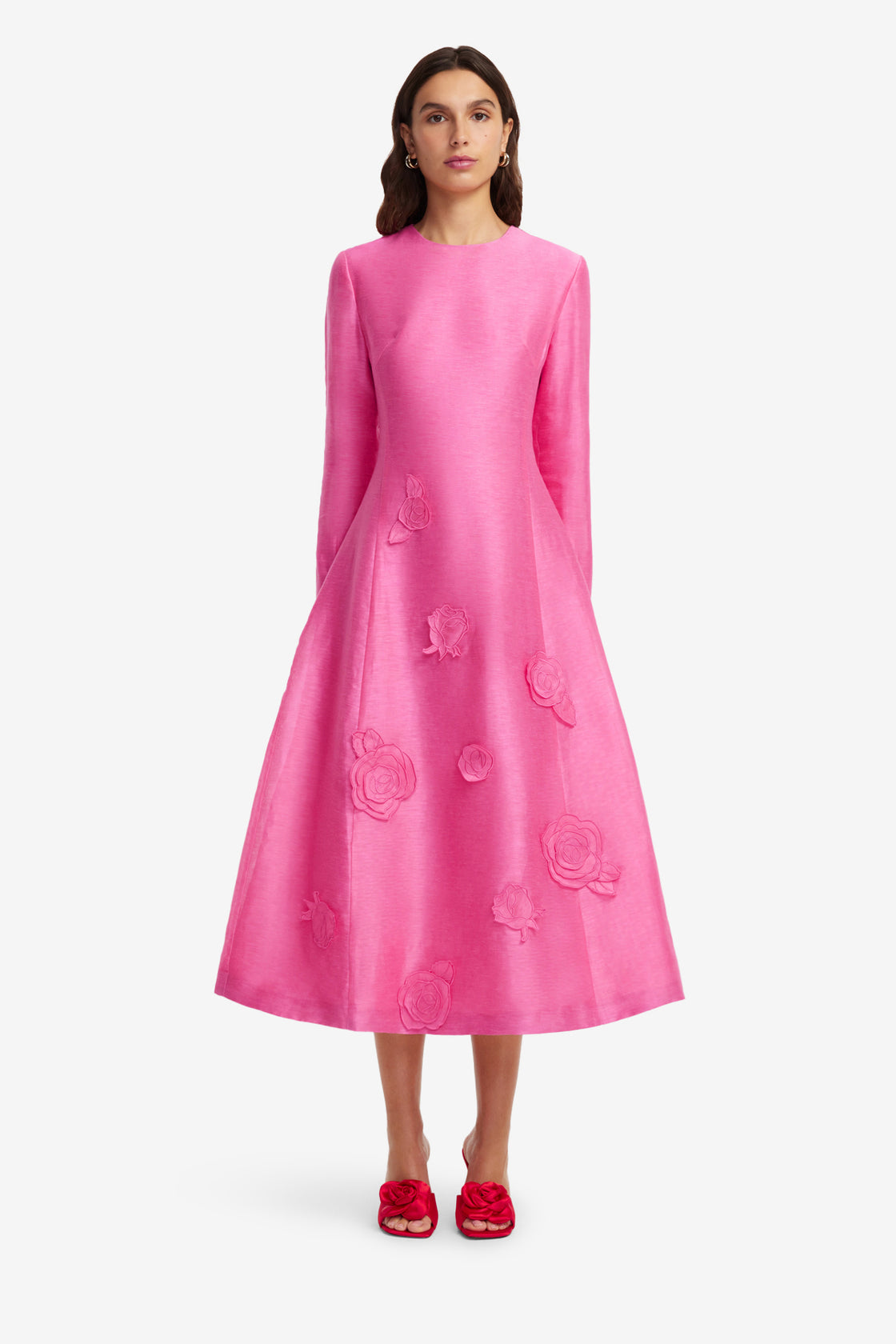 Exclusive LEO LIN Amira Long Sleeve Petal Midi Dress - Fuchsia