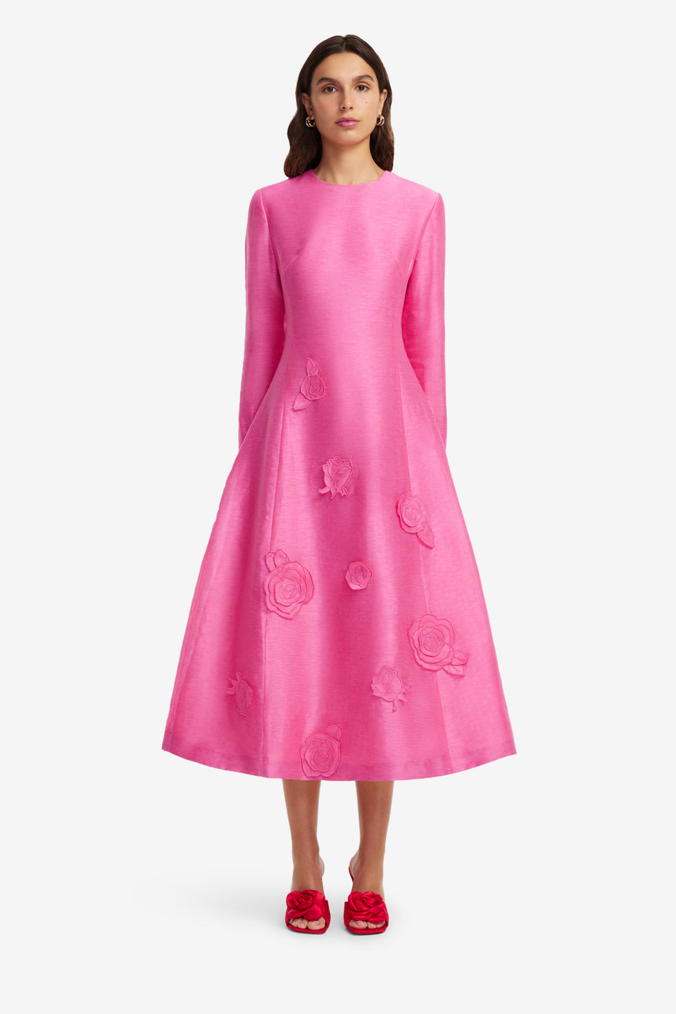 Exclusive LEO LIN Amira Long Sleeve Petal Midi Dress - Fuchsia
