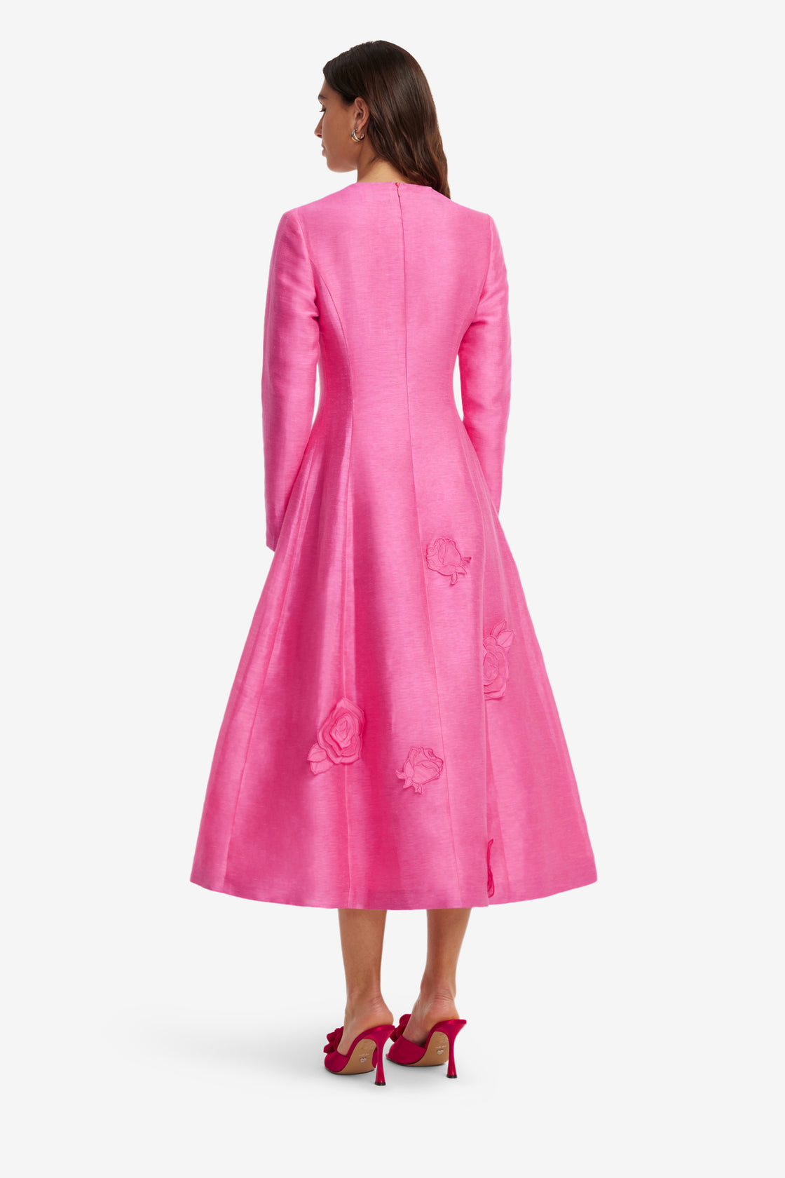 Exclusive LEO LIN Amira Long Sleeve Petal Midi Dress - Fuchsia