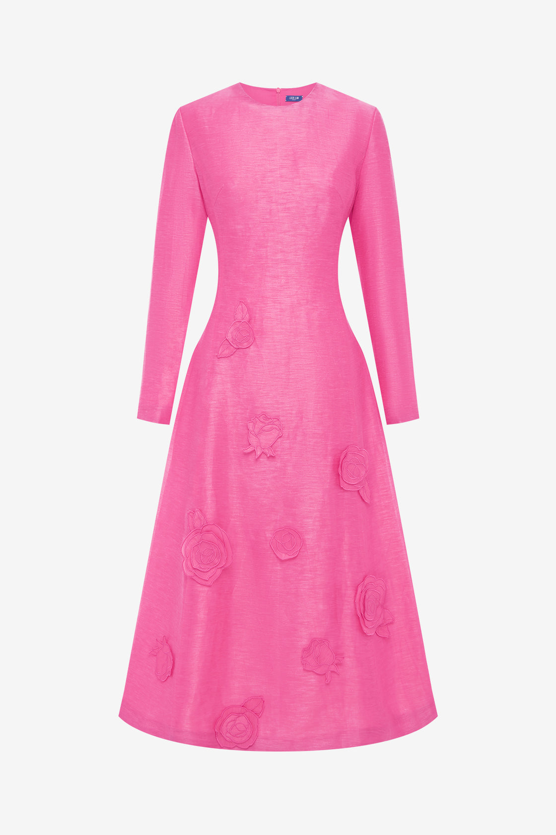Exclusive LEO LIN Amira Long Sleeve Petal Midi Dress - Fuchsia
