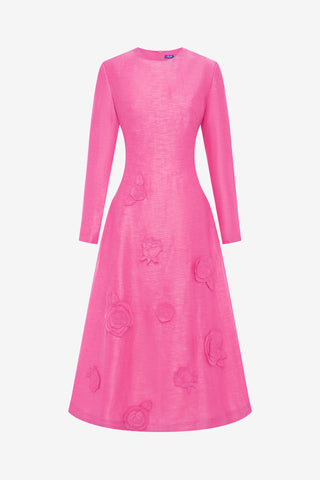 Exclusive LEO LIN Amira Long Sleeve Petal Midi Dress - Fuchsia
