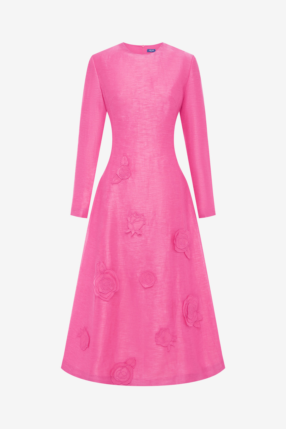 Exclusive LEO LIN Amira Long Sleeve Petal Midi Dress - Fuchsia