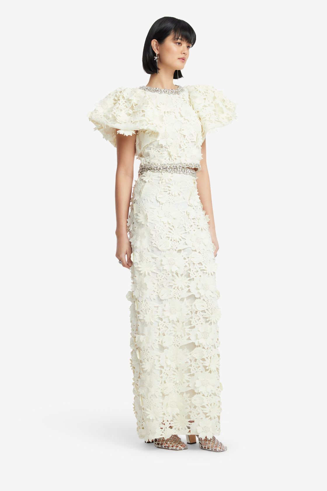 Exclusive LEO LIN Embellished Lace Top - Snow