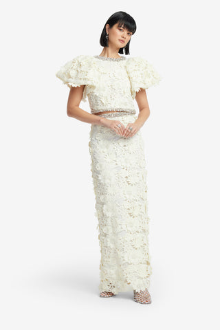 Exclusive LEO LIN Kyra Embellished Lace Maxi Skirt - Snow