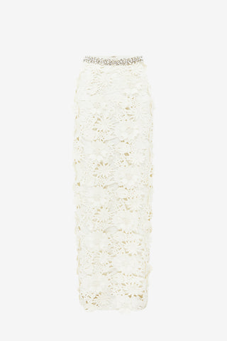 Exclusive LEO LIN Kyra Embellished Lace Maxi Skirt - Snow